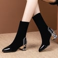 thumbnail image 2 of Botas cortas delgadas para mujer, bota a media pantorrilla, tela elástica, diamantes de imitación, tacón cuadrado, zapatos de invierno para mujer, calzado negro para mujer38 Gao Jinjia LED, 2 of 2