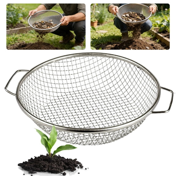 Lingsida Soil Sifter for Gardening, 3/8" Mesh Rock Compost Dirt Sifter Sifter Fit 5-Gallon Buckets, Garden Sieve for Dirt, Sand, Compost, Stainless Steel Garden Sieve with Handles