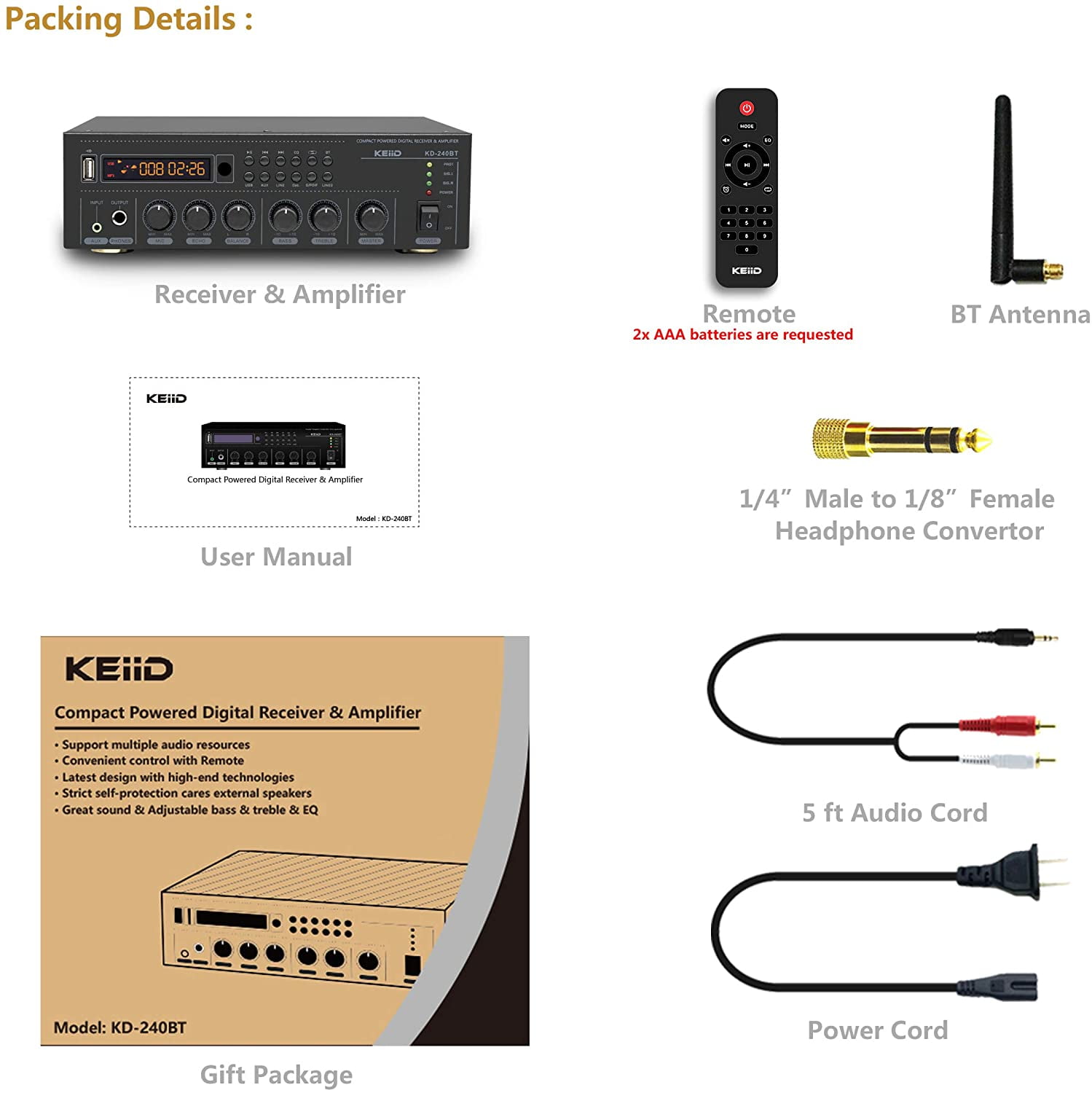 KEiiD Bluetooth (V5.0) Stereo Digital 