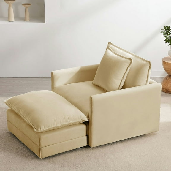 Chenille Oversized Chair with Ottoman - 39”W Big Comfy Reading Chair and Ottoman Set, Lounge Chair for Living Room, Bedroom, Kids Room, Reading Nook, Family Room, Sand Beige