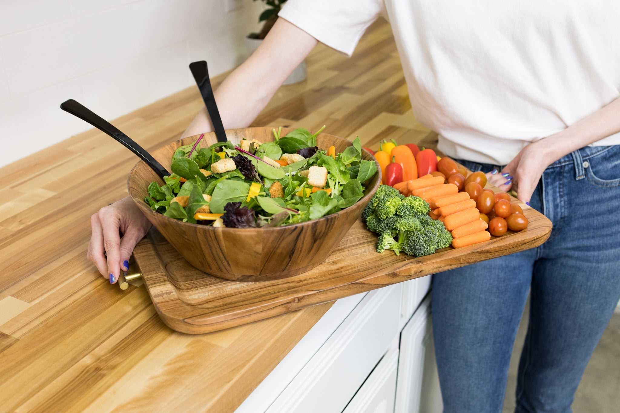 Better Homes & Gardens- Acacia Wood Large Angled Serving Bowl, Natural Finish