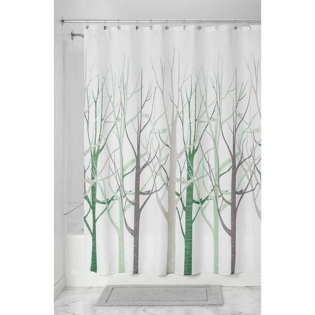InterDesign Forest Fabric Shower Curtain, Standard 72" x 72", Sage
