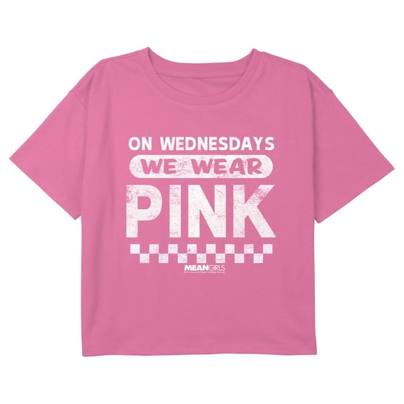Girl's Mean Girls On Wednesdays We Wear Pink Checkered Graphic Cropped T-Shirt Light Pink Large