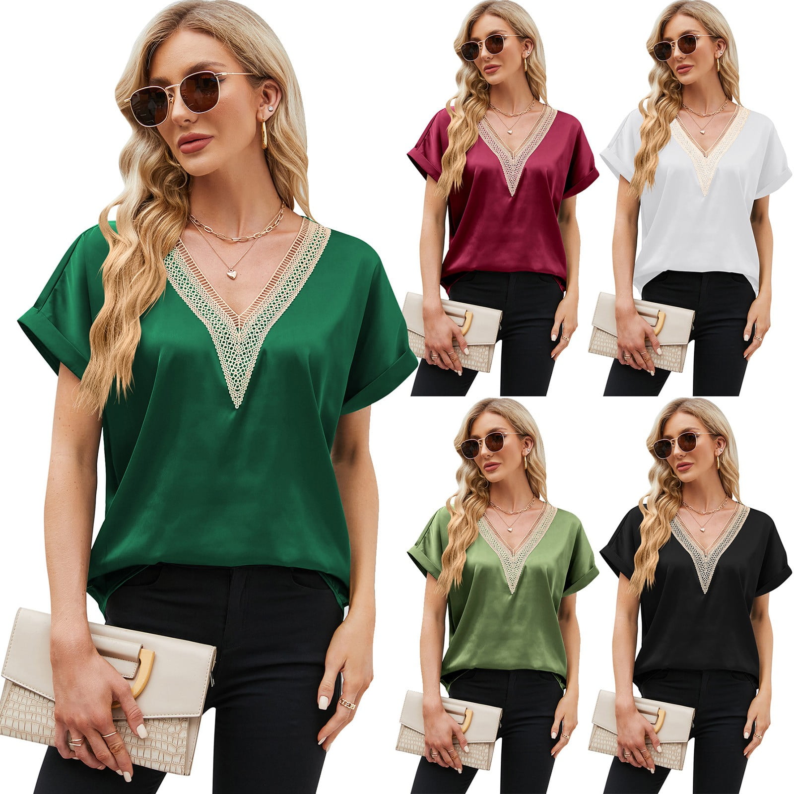 WTXUE T-Shirts Short Sleeve, V-Neck Shirts for Women's V WTXUE T-Shirts Short Sleeve, V-Neck Shirts for Women's V