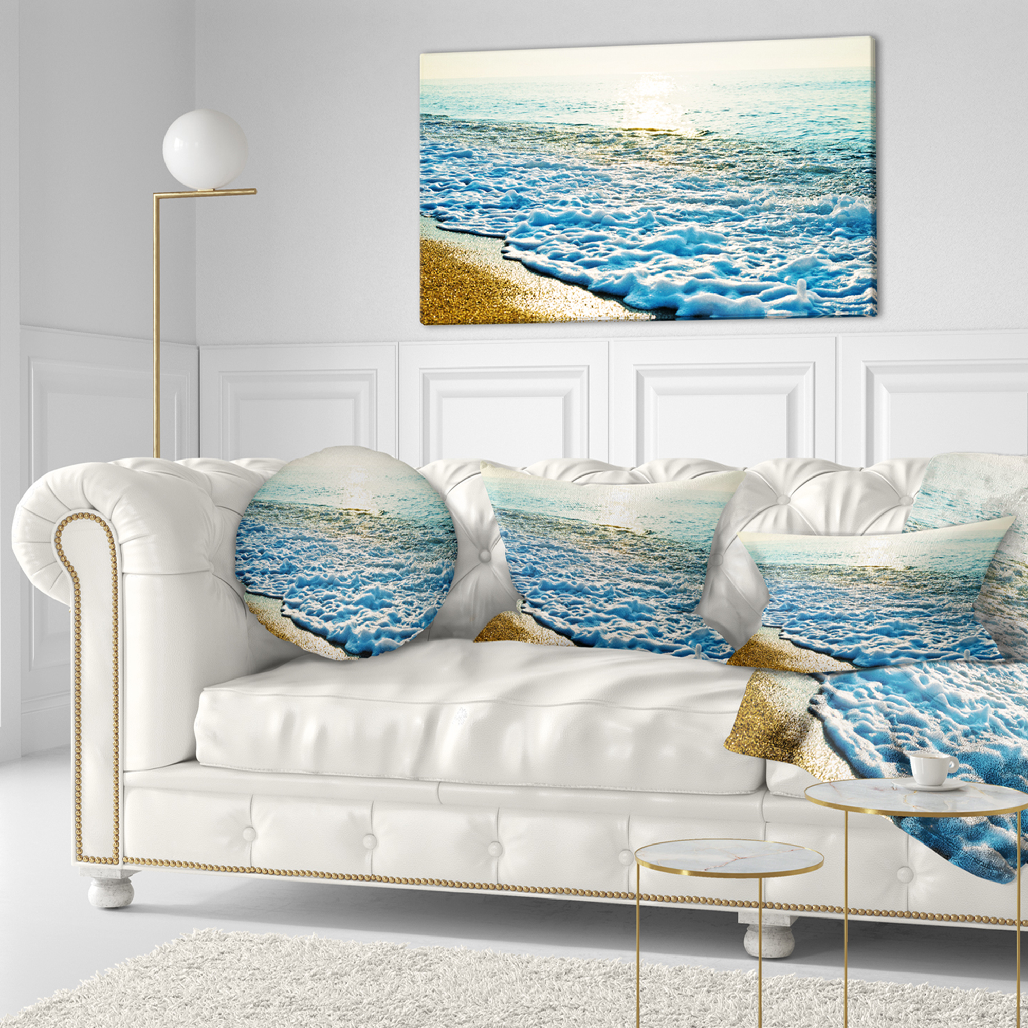 Designart Bright Blue Tranquil Seashore - Beach Photo Throw Pillow - 12x20