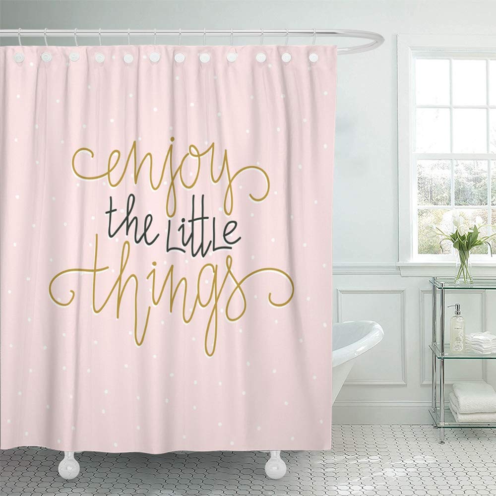 KSADK Hand Lettered Inspirational Quote Modern Calligraphy on Pink Scandinavian Shower Curtain