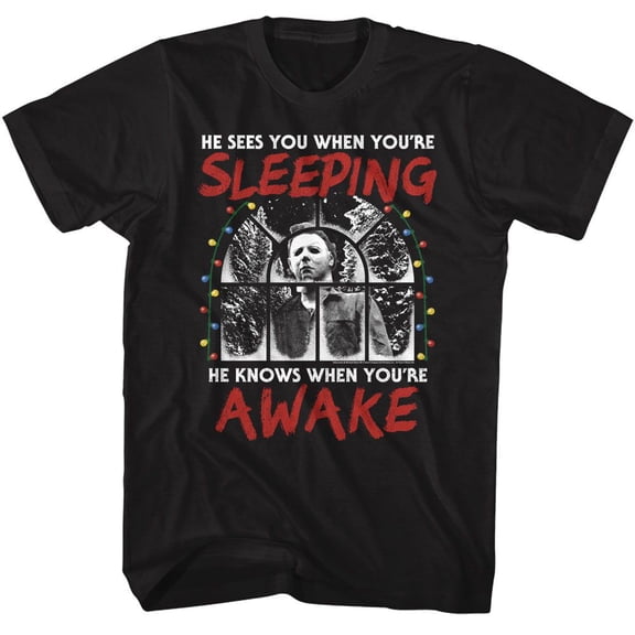 Halloween He Sees You When You're Sleeping T-Shirt, Black, Large