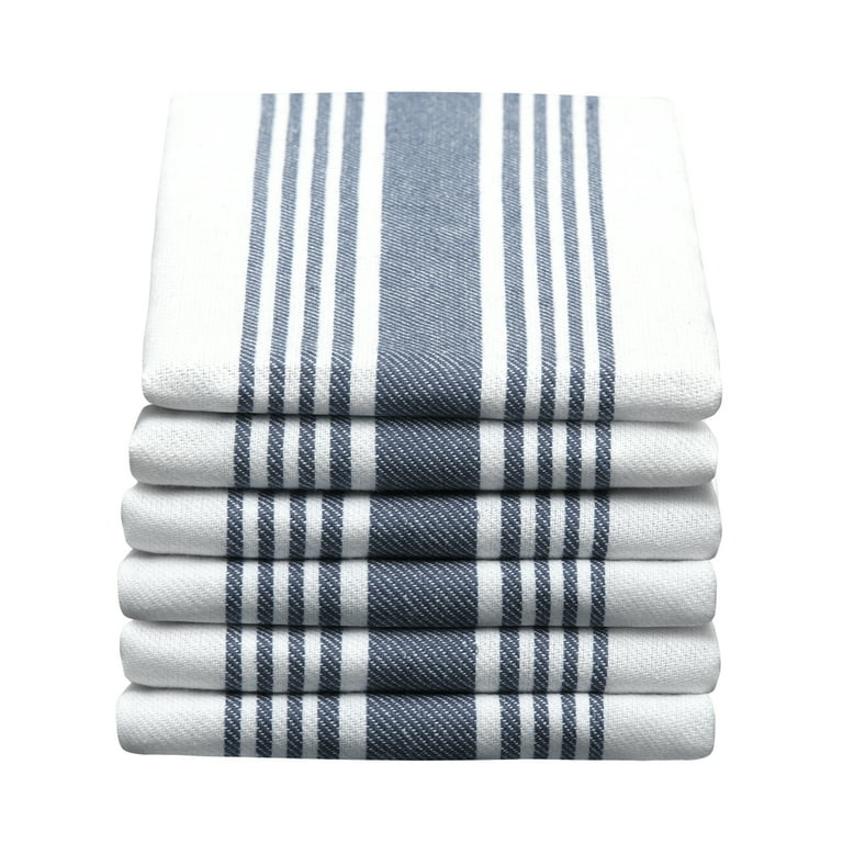 All Cotton and Linen Kitchen Towels, Dish Towels, Cotton Dish Cloths Set of  6, 18X28, White & Dark Navy Blue 