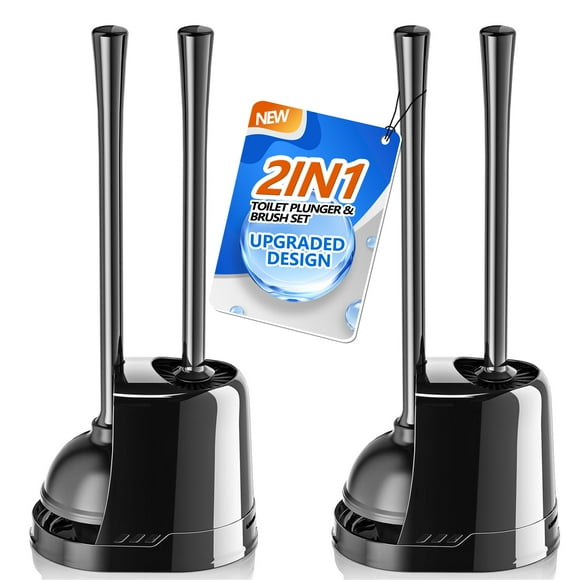 LOVLOY Plongeur de Toilette et Brosse, Brosse de Cuvette et Ensemble de Plongeur de Toilette Robuste avec Support Ventilé, Brosse de Toilette 2-en-1 et Combo de Plongeur pour Nettoyage de Salle de Bain (Noir, 2 Ensembles)