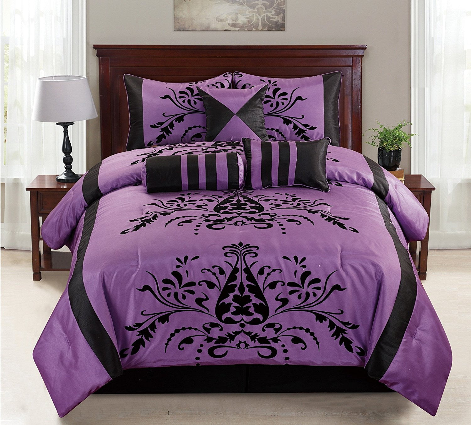 New Empire Home Purple Safari Damask 4-Piece Comforter Set Bed In A Bag Sale! 