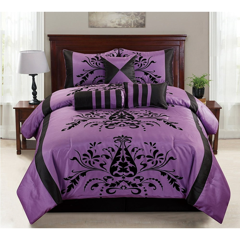 Empire Home Violet Purple & Black 7Piece Flocking Comforter Set Over