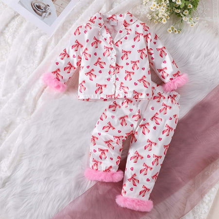 TOOYOU Girls Pajamas Long Sleeve Comfort Suit Kids Clothes Children Sleepwear Toddler Loungewear Two-Piece Set Pink Size 2-3 Years