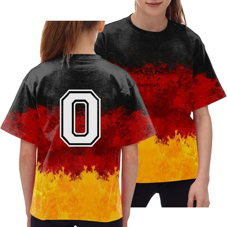 GEZHEN Tshirt Kinder 2024 EM Fussball Trikot Mit Number Kurzarm Baumwolle Sport Madchen Germany Flagge Fanshirt Fanartikel FuBball Heimtrikot