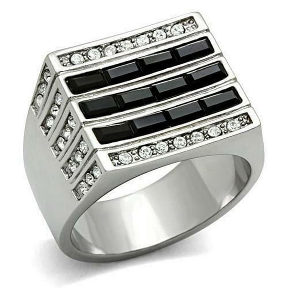 Gift For Him Men's Rings Stainless Steel Black Onyx Sapphire CZ Square