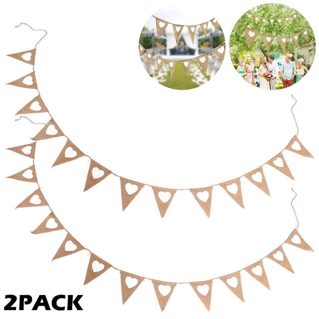 JTWEEN Banderín de Arpillera Hessiano Vintage de 3 M, Corazón de Amor Blanco para Decoración de Fiesta de Boda y Cumpleaños (Hessian)