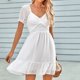 thumbnail image 2 of Vestido de manga corta para mujer, cuello en V, Color puro, vestido de cintura fruncida para mujer, uso informal de verano, 2 of 5