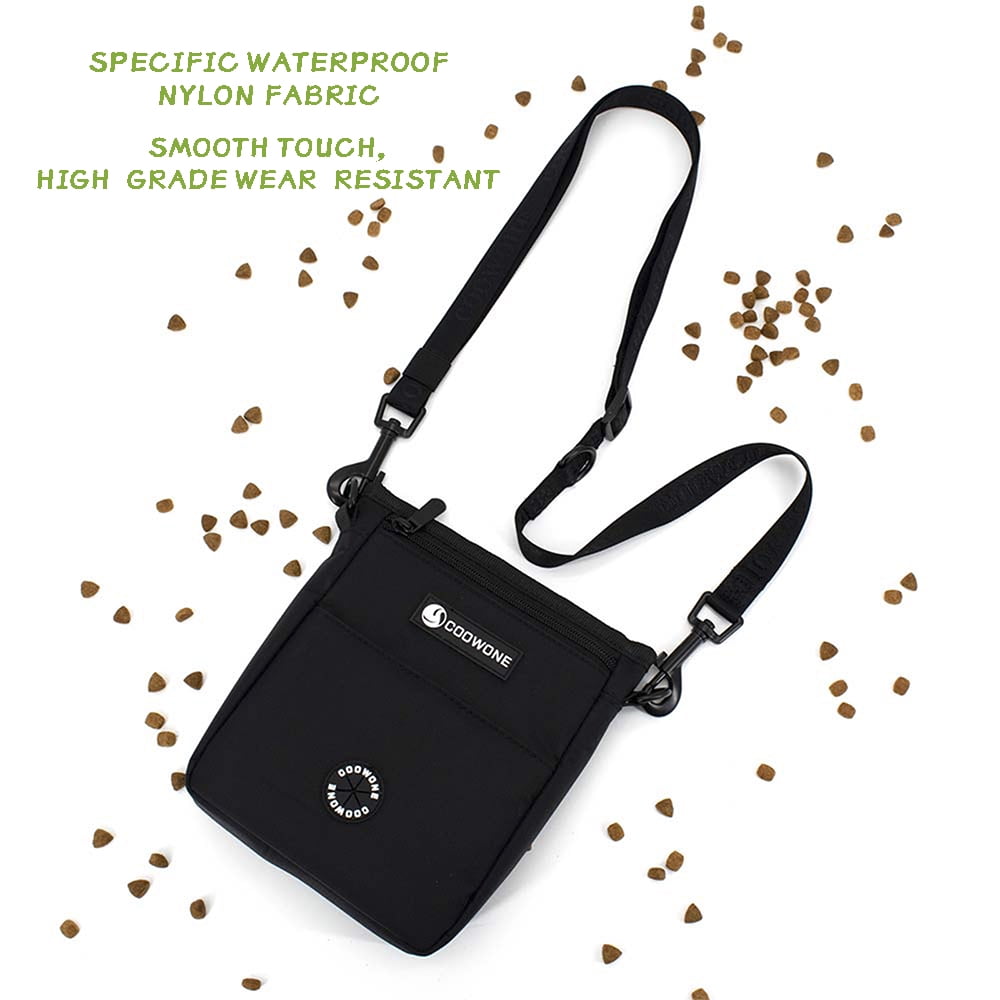 Dog Treat Pouch Pet Training Cross Body Bag, Magnetic Closure Dog Walking Fanny Pack Built-in Poop Bag Dispenser, Adjustable Shoulder Strap (Dog Leash) and Waist Belt (Dog Collar)