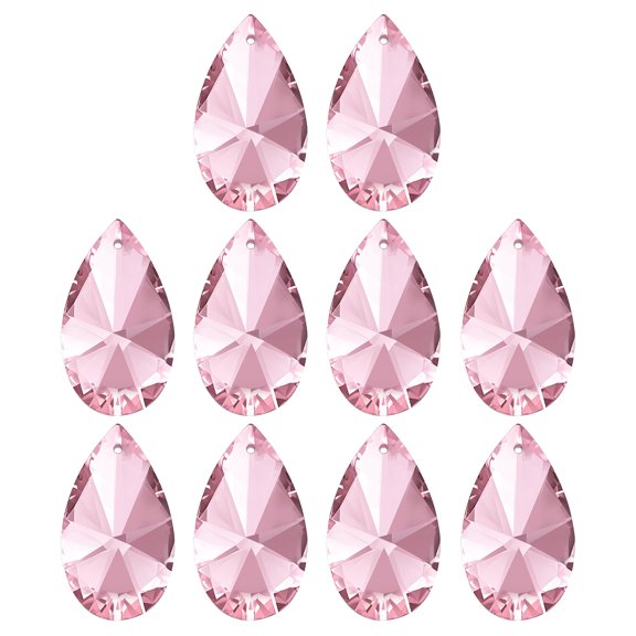 Uxcell K9 Crystal Pendants Teardrop Beads, 10 Pack 38mm Chandelier Prisms Parts Hanging Beads DIY Lamp for Arts Crafts Decor, Pink