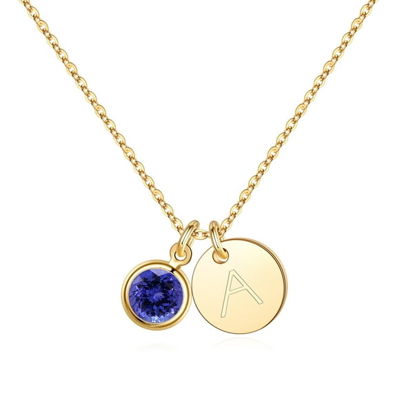 Turandoss Dainty Disc Handmade Initial A Necklace Tanzanite Birthstone Pendant Necklaces for Her Wife Mom Birthday Gifts December Birthstone Jewelry for Women Personalized Gifts for Women Teen Girls
