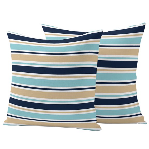 Outdoor Pillow Covers 20x20 Set of 2, Khaki Striped Waterproof Patio Throw Pillow Covers for Couch Sofa Chair, Navy Blue Farmhouse Stripes Modern Abstract Art Decorative Pillowcases for Throw Pillows