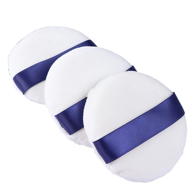 Puff en polvo, 3 piezas de 3 pulgadas, almohadillas de maquillaje en polvo suave, almohadillas de maquillaje con cinta, polvos faciales para sueltos y base (3 piezas de tamaño grande de 3 pulgadas)