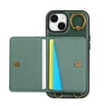 thumbnail image 4 of Wallet Case for iPhone 15, with Wrist Strap 360 Rotating Finger Ring Flip Zipper PU Leather Stand Card Slots Shockproof Drop Protective Phone Cover Girls Women Magnetic Buckle, Green, 4 of 7