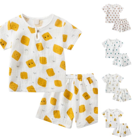 HCYSFG Boys Cartoon Print Outfit Sets 2 Piece Button Top And Shorts Short Sleeve Henley Neck Lounge Set Elastic Waist Matching Sets