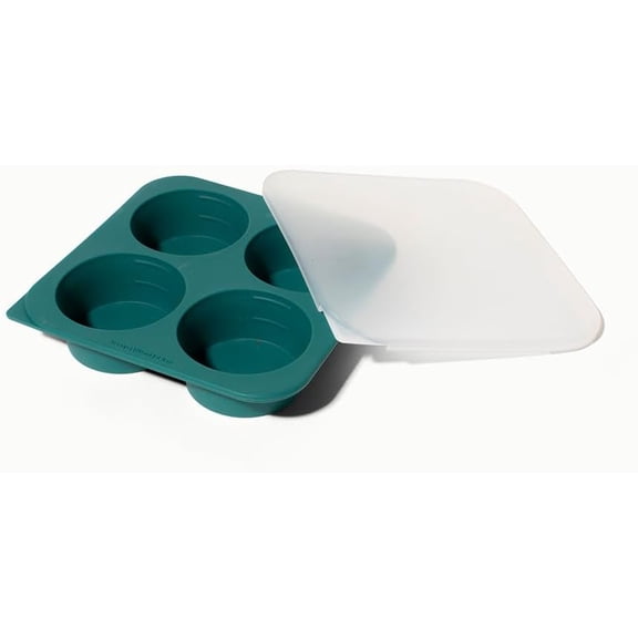 1/2-Cup Silicone Freezer Tray with Silicone Lid for Food Storage, Rice, Stock, Leftovers | Plastic-Free Freezer Container | Soup Molds for Meal Prep Portions | 4 Oz / 125mL Freezing Tray