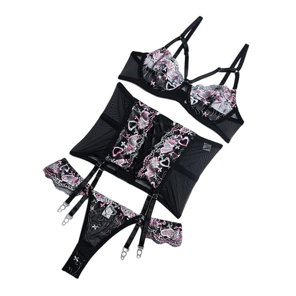 Conjunto de lencería para mujer, sujetador de encaje con liga, cinturón, tirantes eróticos, ropa de dormir S