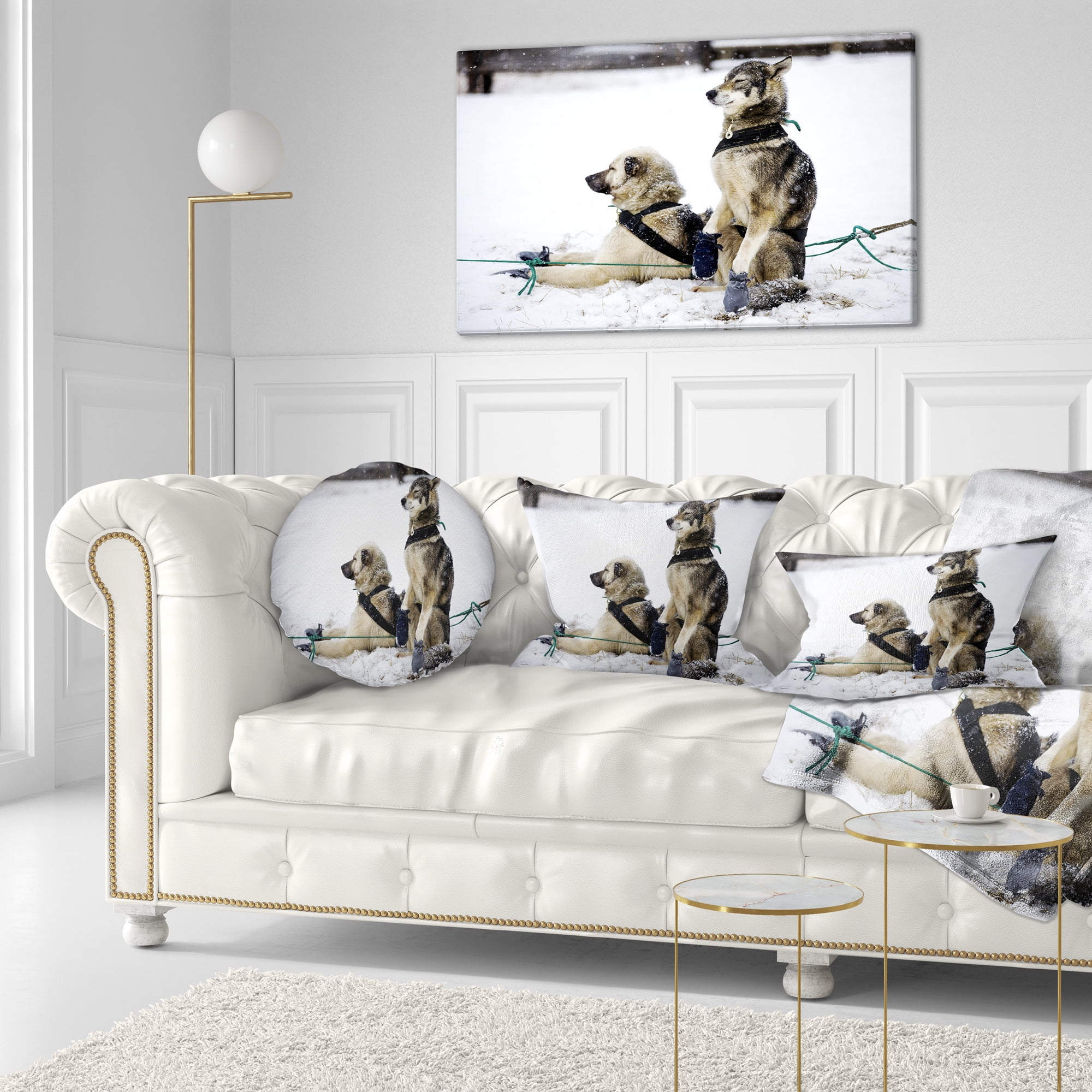 Designart Large Sled Dogs Relaxing - Animal Throw Pillow - 12x20