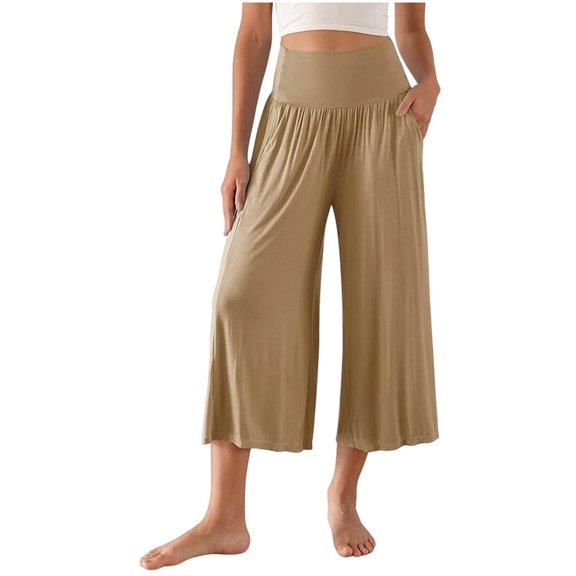 JGGSPWM Capri Pants for Women Low Rise Wide Leg Yoga Capris Summer Cute Going Out Flowy Pants Loungewear Trendy Streetwear Yellow XXXL