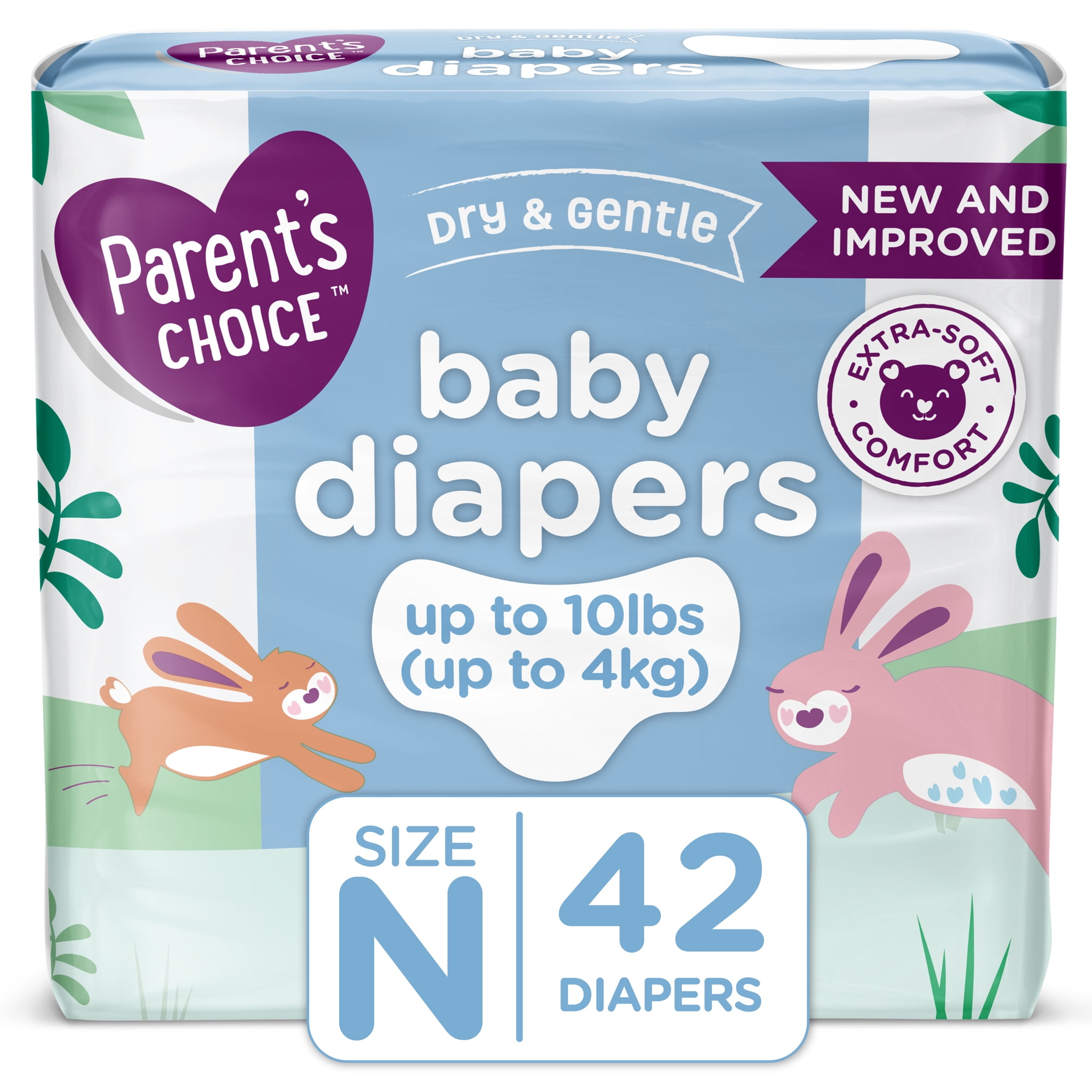 Parent's Choice Dry and Gentle Baby Diapers, Newborn, 42 Count