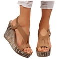 thumbnail image 4 of Viluyesy Womens Wedge Sandals, Open Toe Wide Width Ankle Strap Summer Casual Shoes Brown, 4 of 9