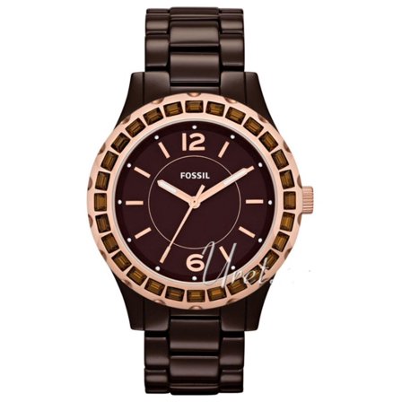FOSSIL Ladies Brown Ceramic Glitz Dial Watch CE1070 $225.00