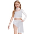 thumbnail image 3 of Aiihoo Kids Girls Gymnastics Ballet Lyrical Dance Outfit Sheer Mesh Shiny Rhinestone Crop Top with Irregular Skirt White 10, 3 of 5