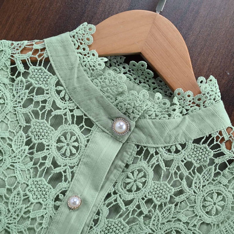 Mifsaly Womens Elegant Lace Blouse Puff Long Sleeve High Neck 