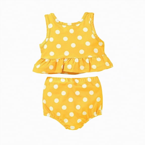Hessimy Girl Swimsuit 2 Piece Solid Color Tropical Print Tankini Swimsuits Modest Swimwear Girl Bathing Suit(Yellow,18-24 Months)