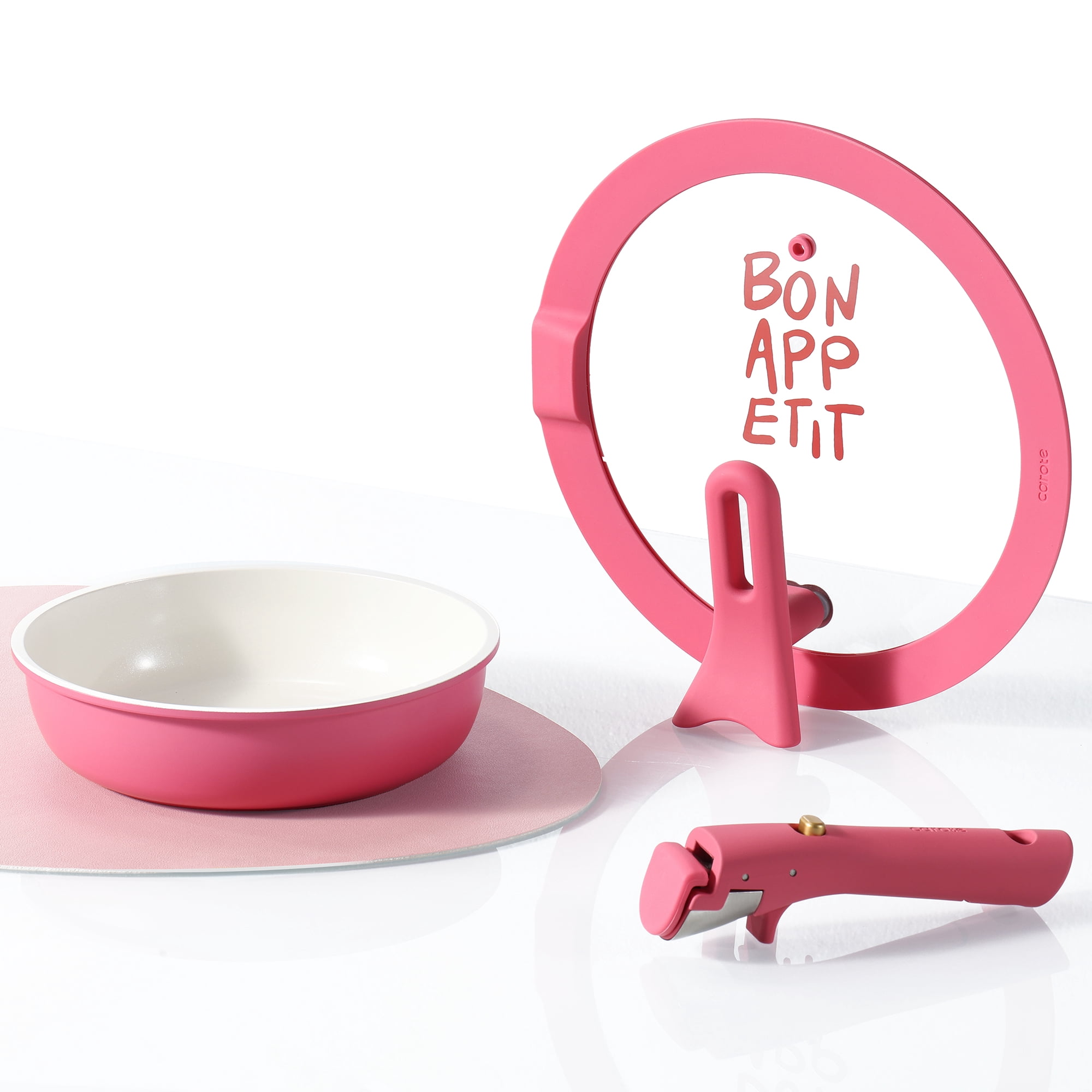 Carote 6 Pcs Ceramic Nonstick Pot and Pan Set, Nonstick Cookware Set with Lid & Detachable Handle, Oven Safe, Induction Ready, Stackable, Rose Pink