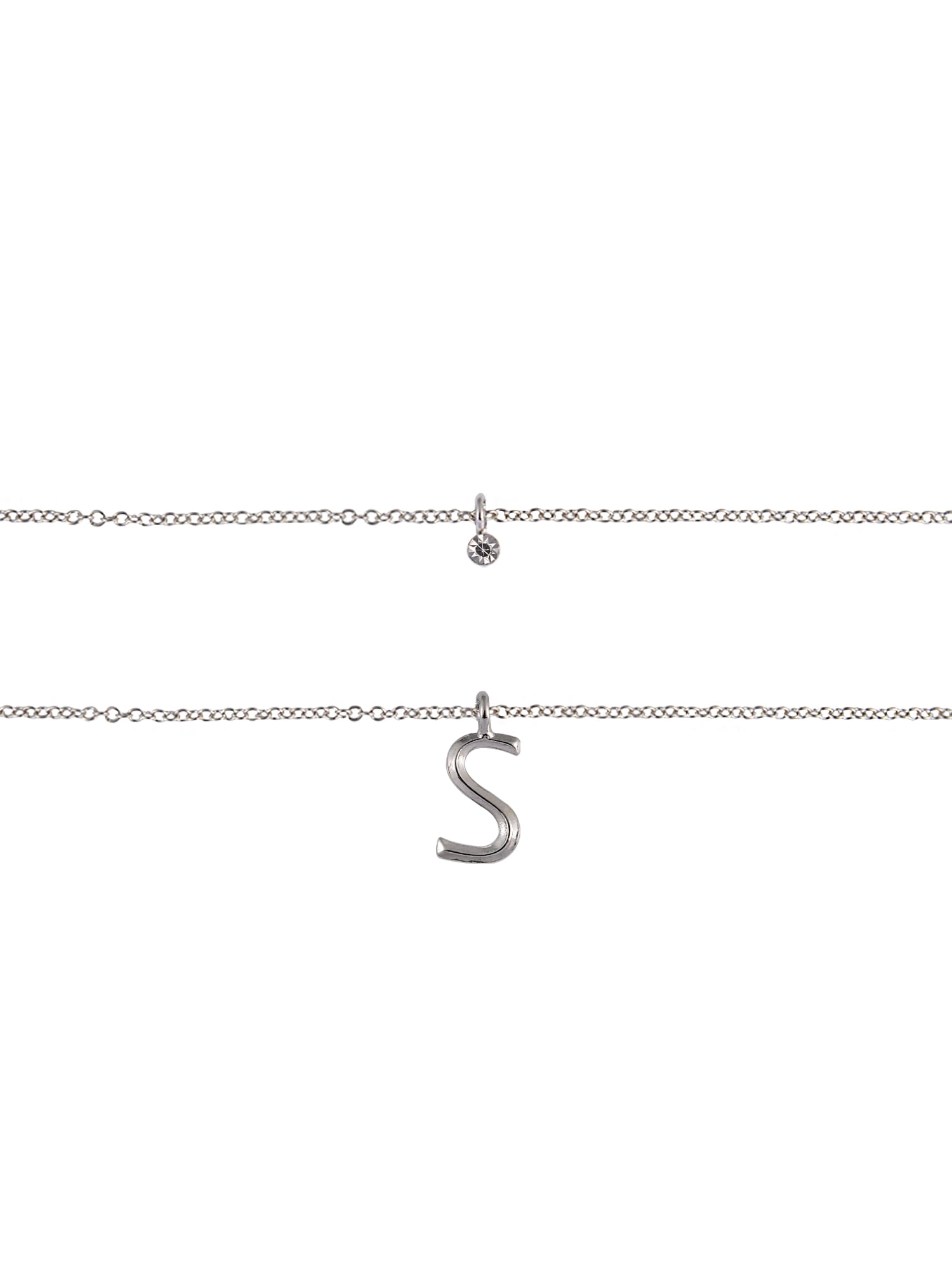 Time and Tru Silvertone Rolo Chain 2 Row Initial "S" Pendant Necklace
