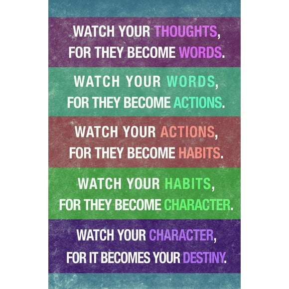 Watch Your Thoughts Motivational Inspirational Encouraging Colorful Textured Teamwork Quote Inspire Quotation Gratitude Positivity Motivate Word Empathy Cool Wall Art Print Poster 12x18