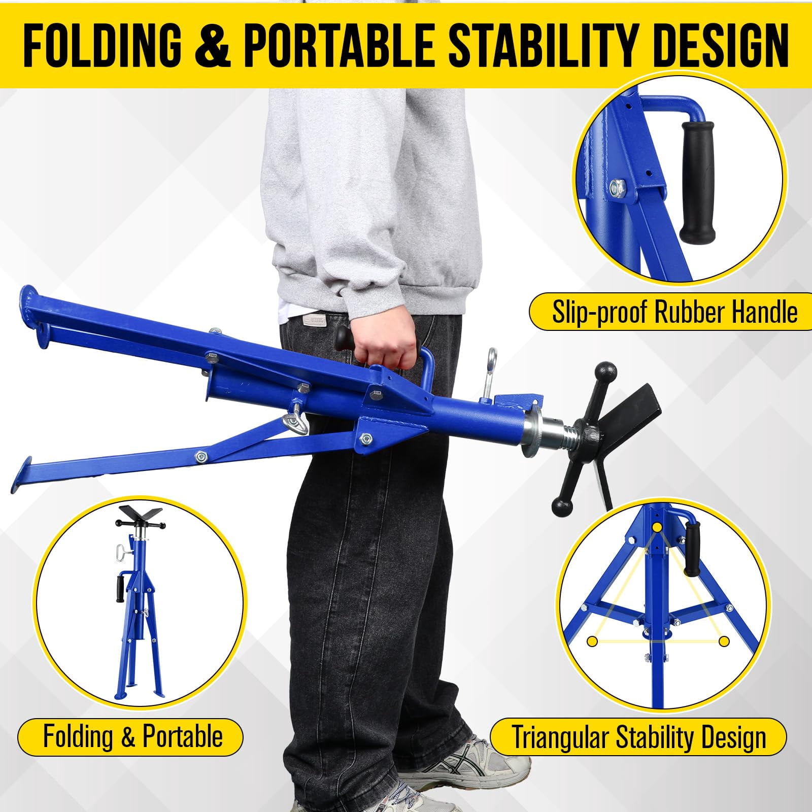 V-Head Pipe Jack Stand - Heavy Duty 2500 LB Capacity, 28-52 Inch Adjustable & Portable Folding Stand for Welding, Automotive & Construction