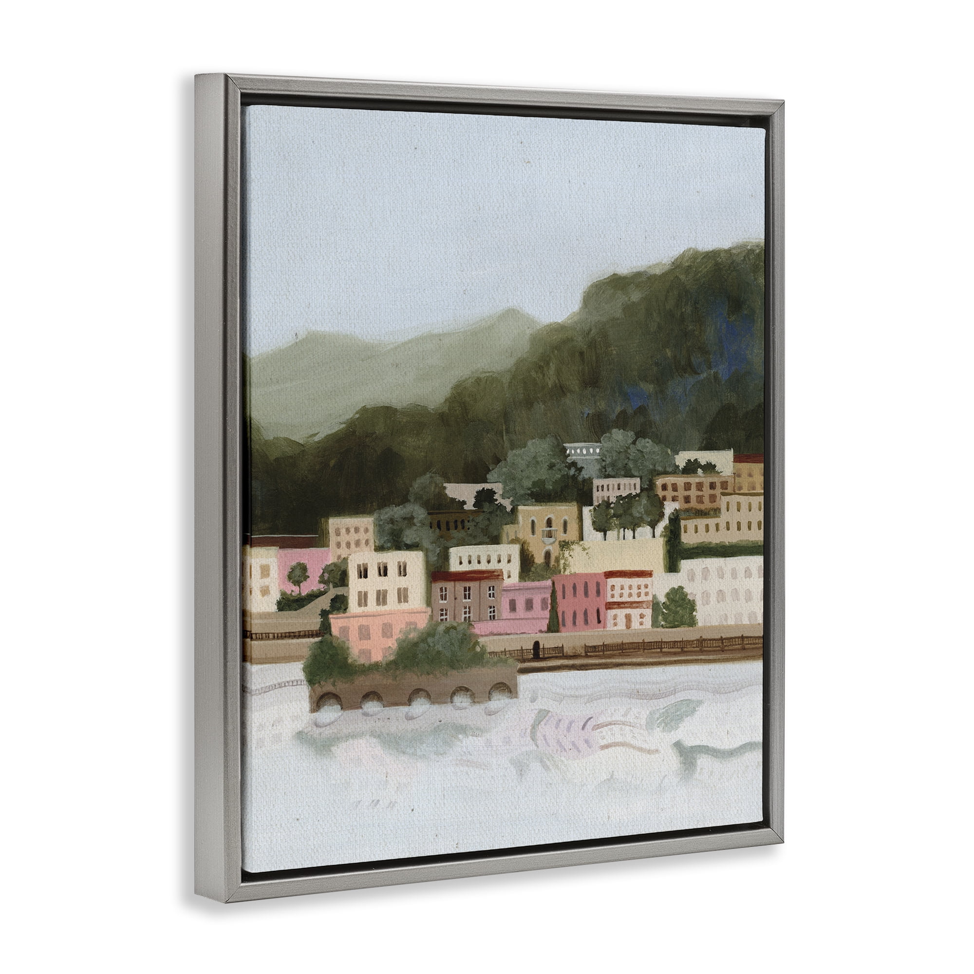Stupell Industries Mountains By The Sea Gray Framed Floater Canvas Wall Art, design by Grace Popp