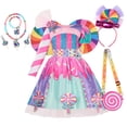 thumbnail image 4 of Disfraz de carnaval de arcoíris con caramelos para niños de 2 a 10 años, vestido de princesa con estampado de piruleta y diadema, ropa para fiesta de cumpleaños y Navidad, 4 of 4