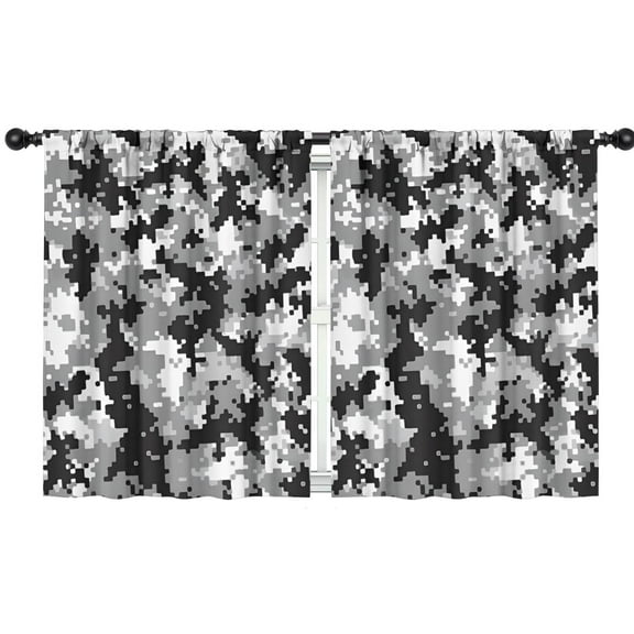 Blackout Kids Curtains,Gray Black Camo Digital Pattern Childrens Insulated Curtains Set Of 2,Bedroom Essentials,Toddler Room Decor 42"x54"