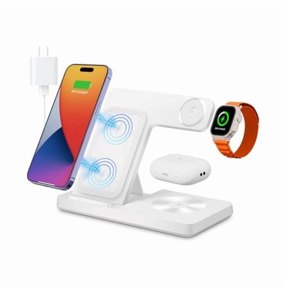 Saluqifa Wireless Charger, 3 in 1 Charging Station for Multiple Devices, Wireless Charging Stand for iPhone 8-16 Series,iWatch 2-10 Series/Ultra/SE,AirPods/3/2/Pro(White)