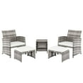thumbnail image 3 of Hassch 5 Pieces Patio Bistro Set, Gray PE Wicker Outdoor Patio Furniture Set, Modern Rattan Patio Chairs with Table & Ottomans, Patio Conversation Sets for Balcony, Front Porch, Garden, Beige Cushion, 3 of 8