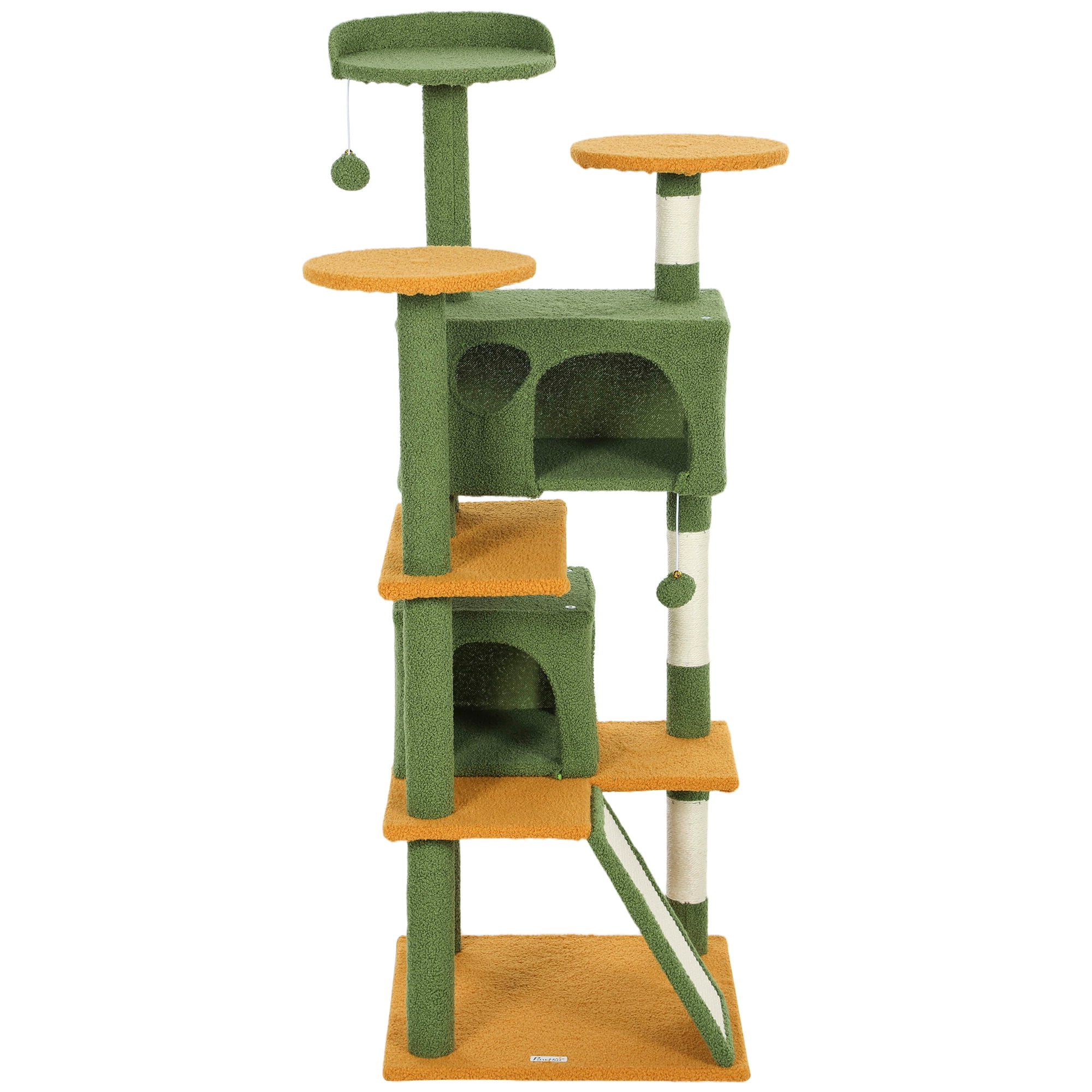CoSoTower 54" Cat Tree, Multi-Level Cat Tower with Scratching Posts, Cat Condos, Bed, Platforms, Ramp, Toy Ball, Green