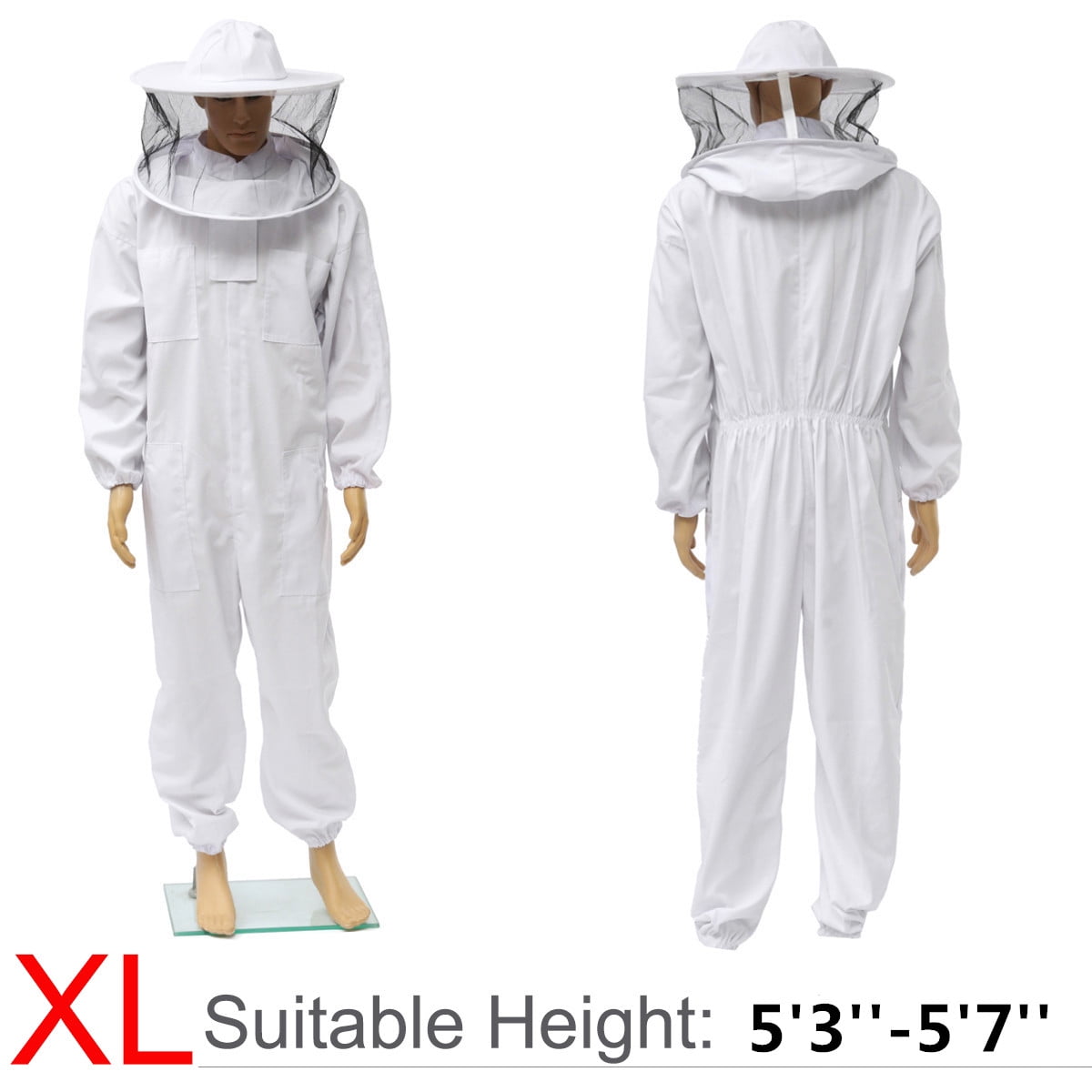 2XL F Fityle Unisex Beekeeper Costume Super Thick Beekeeping Suit Anti-wasp Fabric Elastic Cuffs Detachable Hat White