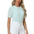 thumbnail image 1 of Blusa de botones de cuadros con cuello Peter Pan y volantes INSPIRE CHIC para mujer, talla XS, color azul, 1 of 6