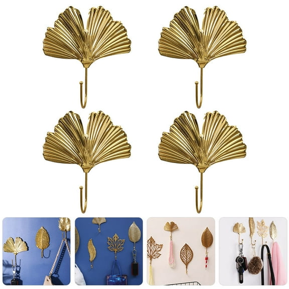 PENIKOKO 4-Piece Metal Ginkgo Leaf Wall Hooks Nordic Style Decorative Coat Rack for Entryway Bedroom Bathroom